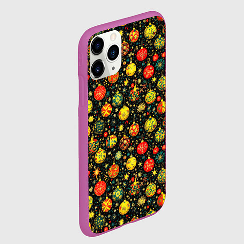 Чехол iPhone 11 Pro матовый Новогодние елочные шары / 3D-Фиолетовый – фото 2