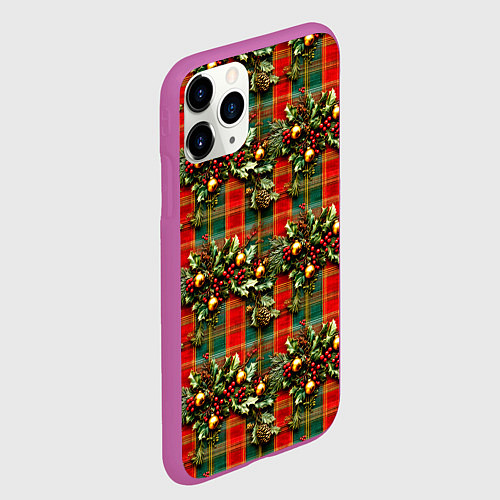 Чехол iPhone 11 Pro матовый Остролистный падуб на шотландской ткани / 3D-Фиолетовый – фото 2