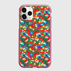 Чехол iPhone 11 Pro матовый Яркие гирлянды на еловых ветках, цвет: 3D-малиновый