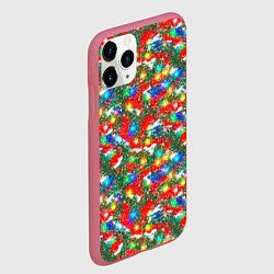 Чехол iPhone 11 Pro матовый Яркие гирлянды на еловых ветках, цвет: 3D-малиновый — фото 2