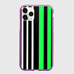 Чехол iPhone 11 Pro матовый Вертикальные полосы триколор зелёный, цвет: 3D-фиолетовый