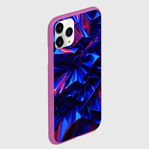 Чехол iPhone 11 Pro матовый Синие абстрактные изгибы / 3D-Фиолетовый – фото 2