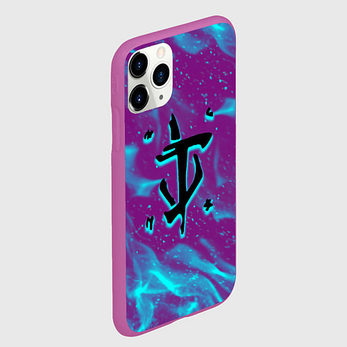 Чехол iPhone 11 Pro матовый Doom neon flame / 3D-Фиолетовый – фото 2