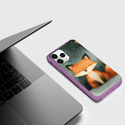 Чехол iPhone 11 Pro матовый Лисица в новогоднем лесу, цвет: 3D-фиолетовый — фото 2