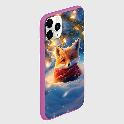 Чехол iPhone 11 Pro матовый Лисица под новогодней елкой / 3D-Фиолетовый – фото 2