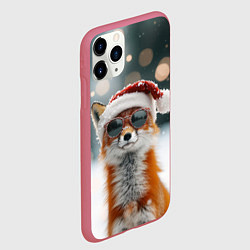 Чехол iPhone 11 Pro матовый Новогодняя лисица в круглых очках, цвет: 3D-малиновый — фото 2