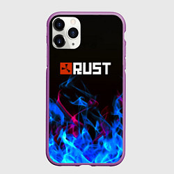 Чехол iPhone 11 Pro матовый Rust neon flame, цвет: 3D-фиолетовый