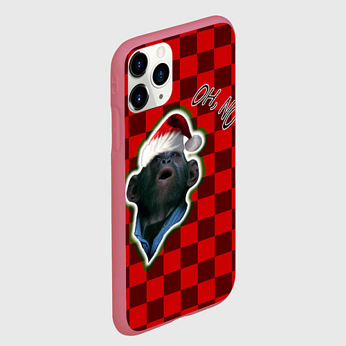 Чехол iPhone 11 Pro матовый Новогодняя oh, no обезьяна / 3D-Малиновый – фото 2