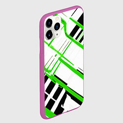 Чехол iPhone 11 Pro матовый Зелёно-чёрные полосы на белом фоне, цвет: 3D-фиолетовый — фото 2