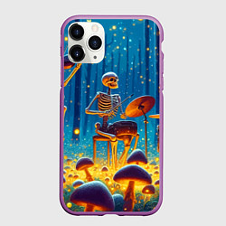 Чехол iPhone 11 Pro матовый Квинтет скелетов в сказочном лесу, цвет: 3D-фиолетовый
