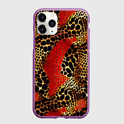 Чехол iPhone 11 Pro матовый Красно-черно-золотая змеиная кожа, цвет: 3D-фиолетовый