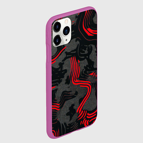 Чехол iPhone 11 Pro матовый Камуфляж черный в красную полоску / 3D-Фиолетовый – фото 2