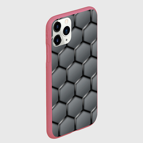 Чехол iPhone 11 Pro матовый Стальные шестигранники на сером фоне / 3D-Малиновый – фото 2