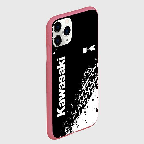 Чехол iPhone 11 Pro матовый Kawasaki - следы от шин / 3D-Малиновый – фото 2