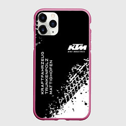Чехол iPhone 11 Pro матовый KTM - следы от шин, цвет: 3D-малиновый