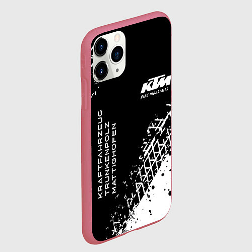 Чехол iPhone 11 Pro матовый KTM - следы от шин / 3D-Малиновый – фото 2