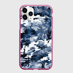 Чехол iPhone 11 Pro матовый Камуфляж серо синий, цвет: 3D-малиновый
