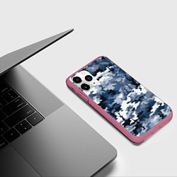 Чехол iPhone 11 Pro матовый Камуфляж серо синий, цвет: 3D-малиновый — фото 2