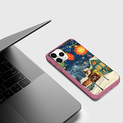 Чехол iPhone 11 Pro матовый Новый год на улице, цвет: 3D-малиновый — фото 2