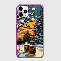 Чехол iPhone 11 Pro матовый Новогоднее настроение и елка, цвет: 3D-фиолетовый