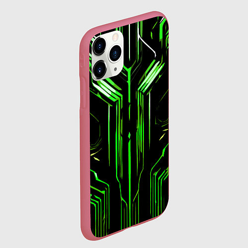 Чехол iPhone 11 Pro матовый Green stripes on a black background / 3D-Малиновый – фото 2