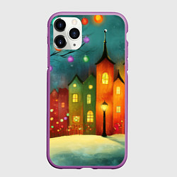 Чехол iPhone 11 Pro матовый Разноцветные новогодние дома, цвет: 3D-фиолетовый