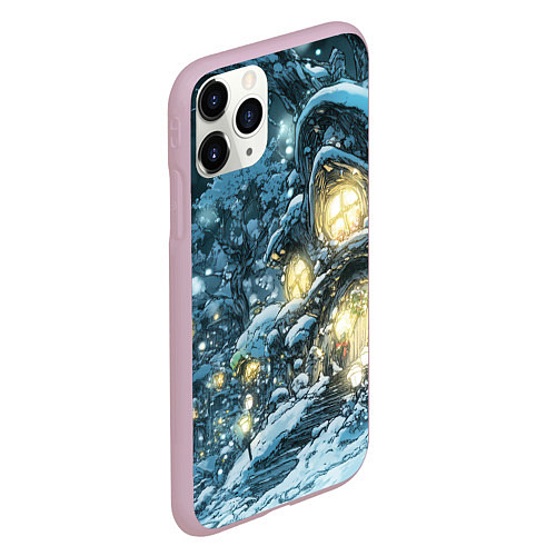 Чехол iPhone 11 Pro матовый Новогодний пещерный домик / 3D-Розовый – фото 2