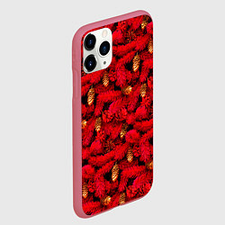 Чехол iPhone 11 Pro матовый Красная елка с золотыми шишками, цвет: 3D-малиновый — фото 2