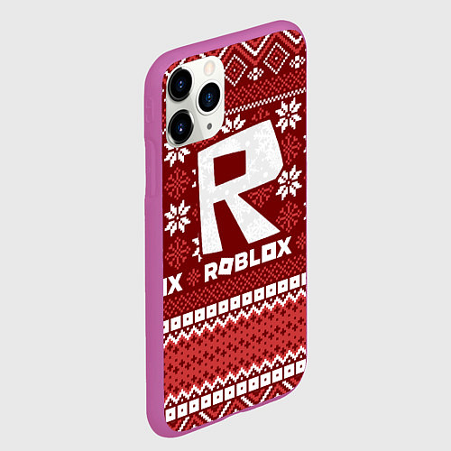 Чехол iPhone 11 Pro матовый Новогодний свитер ugly Roblox / 3D-Фиолетовый – фото 2