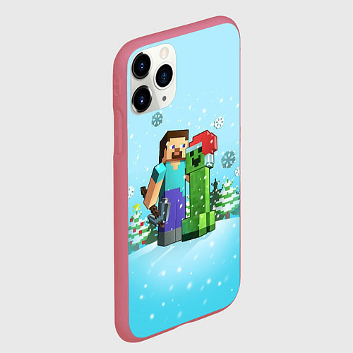 Чехол iPhone 11 Pro матовый Minecraft - New Year / 3D-Малиновый – фото 2
