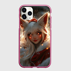 Чехол iPhone 11 Pro матовый Девушка - лиса и огоньки, цвет: 3D-малиновый