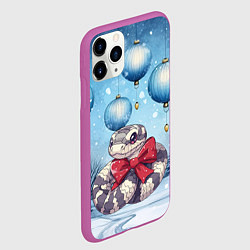 Чехол iPhone 11 Pro матовый Змейка и синие елочные шары, цвет: 3D-фиолетовый — фото 2