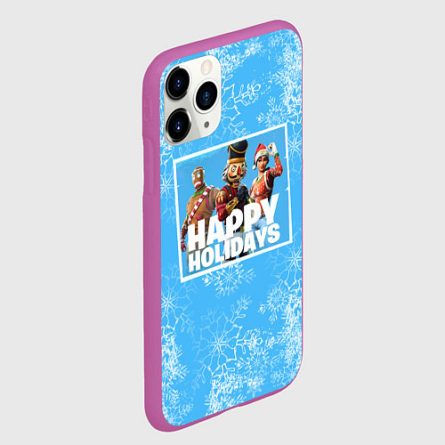 Чехол iPhone 11 Pro матовый Happy Holidays - Fortnite Ginger Gunner и Щелкунчи / 3D-Фиолетовый – фото 2