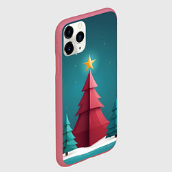 Чехол iPhone 11 Pro матовый Елка со звездой, цвет: 3D-малиновый — фото 2