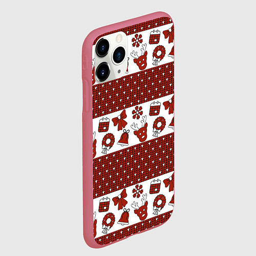 Чехол iPhone 11 Pro матовый Новогодний паттерн / 3D-Малиновый – фото 2