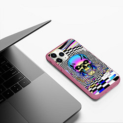 Чехол iPhone 11 Pro матовый Череп, сердце и оп-арт, цвет: 3D-малиновый — фото 2