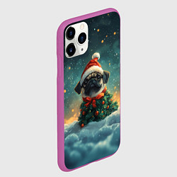 Чехол iPhone 11 Pro матовый Новогодний мопс в ветках елки, цвет: 3D-фиолетовый — фото 2