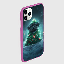 Чехол iPhone 11 Pro матовый Черный мопс - елка, цвет: 3D-фиолетовый — фото 2