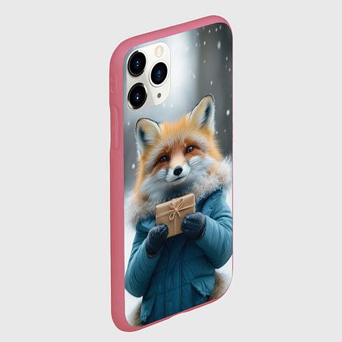 Чехол iPhone 11 Pro матовый Лисица с подарком / 3D-Малиновый – фото 2