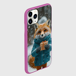 Чехол iPhone 11 Pro матовый Лисица держит подарок, цвет: 3D-фиолетовый — фото 2