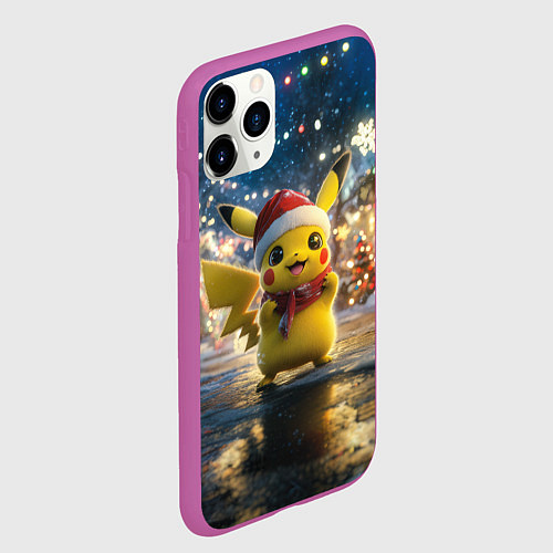 Чехол iPhone 11 Pro матовый Новогодний Пикачу / 3D-Фиолетовый – фото 2