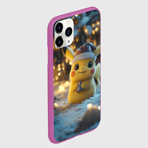 Чехол iPhone 11 Pro матовый Радостный новогодний Пикачу / 3D-Фиолетовый – фото 2