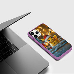 Чехол iPhone 11 Pro матовый Пикачу и Рождество, цвет: 3D-фиолетовый — фото 2