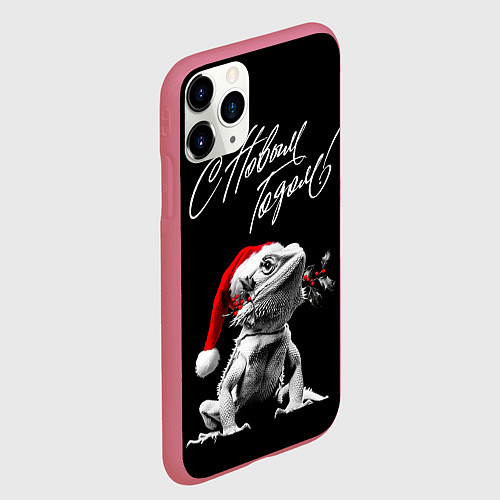 Чехол iPhone 11 Pro матовый Бородатый дракон в Новый год / 3D-Малиновый – фото 2