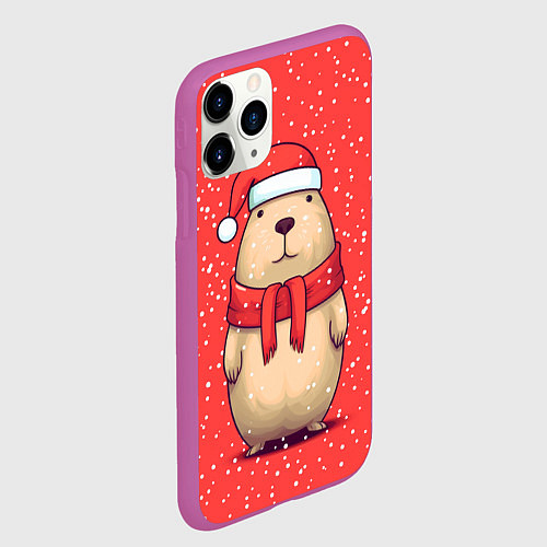 Чехол iPhone 11 Pro матовый Милая рождественская капибапра / 3D-Фиолетовый – фото 2