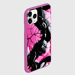 Чехол iPhone 11 Pro матовый Чёрные линии на чёрно-розовом фоне, цвет: 3D-фиолетовый — фото 2