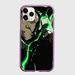 Чехол iPhone 11 Pro матовый Зелёный разлом в камне, цвет: 3D-фиолетовый