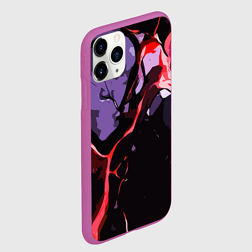 Чехол iPhone 11 Pro матовый Красный разлом в камне / 3D-Фиолетовый – фото 2
