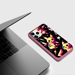 Чехол iPhone 11 Pro матовый Pikachu and skeletons - pattern, цвет: 3D-малиновый — фото 2