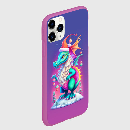 Чехол iPhone 11 Pro матовый Новогодний дракончик - нейроарт / 3D-Фиолетовый – фото 2